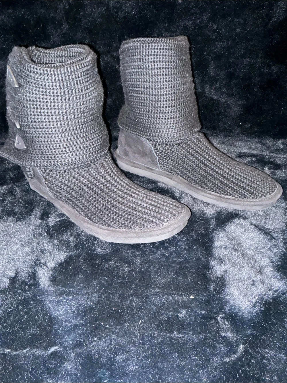 BearPaw Black Knit Button Ankle Booties